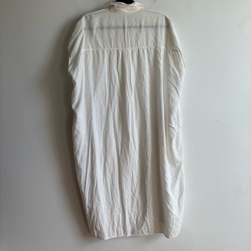 Uniqlo Sz XS Relaxed Oversized Linen Blend White Button Front Shirt Midi Dress - Picture 9 of 12